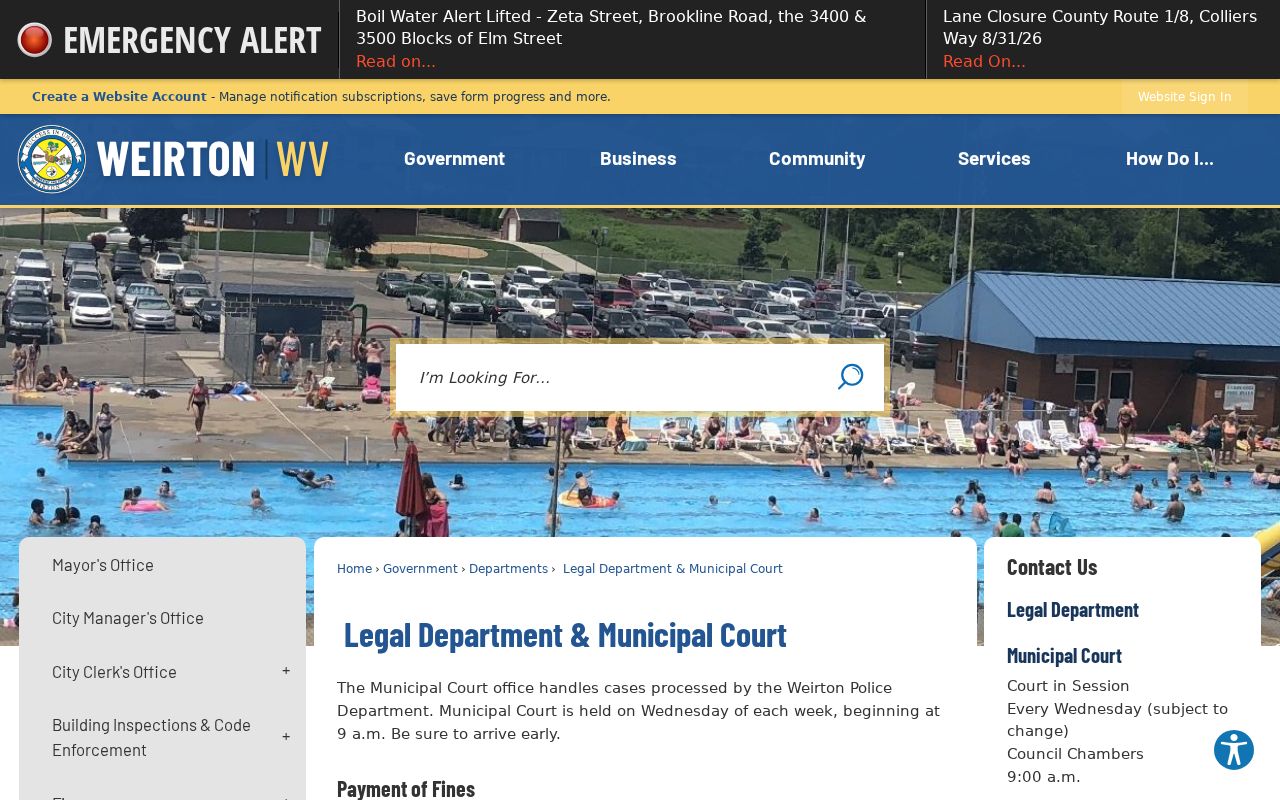 Weirton Brooke County traffic court records and Wednesday calendar
