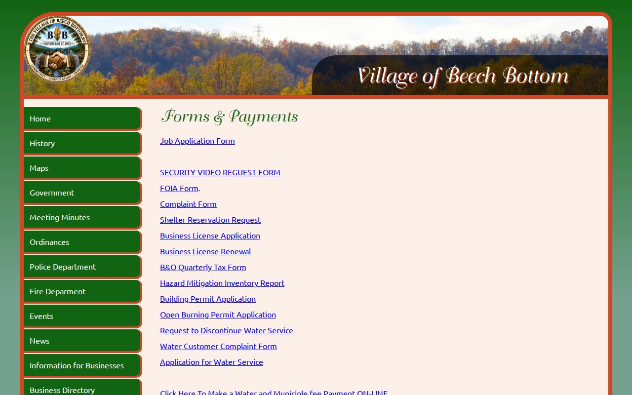 Beech Bottom court docket payment and public records form page